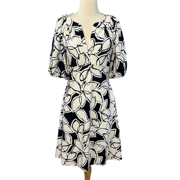 Joseph Ribkoff Dark Midnight Navy and White Leaf Print Midi Dress size 4 - Picture 15 of 15